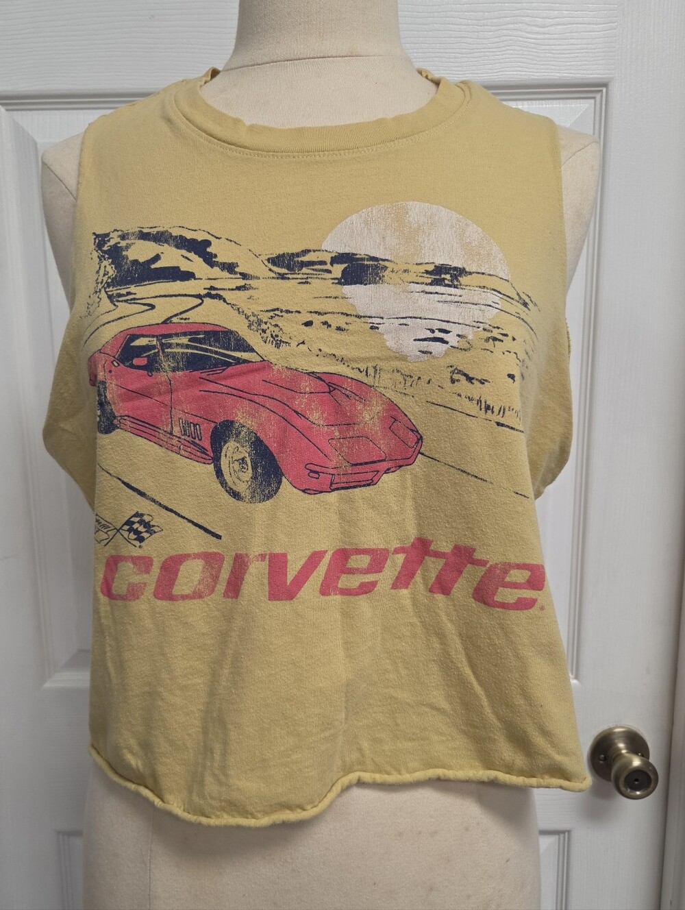 Corvette Graphic Crop Tank Top in Yellow